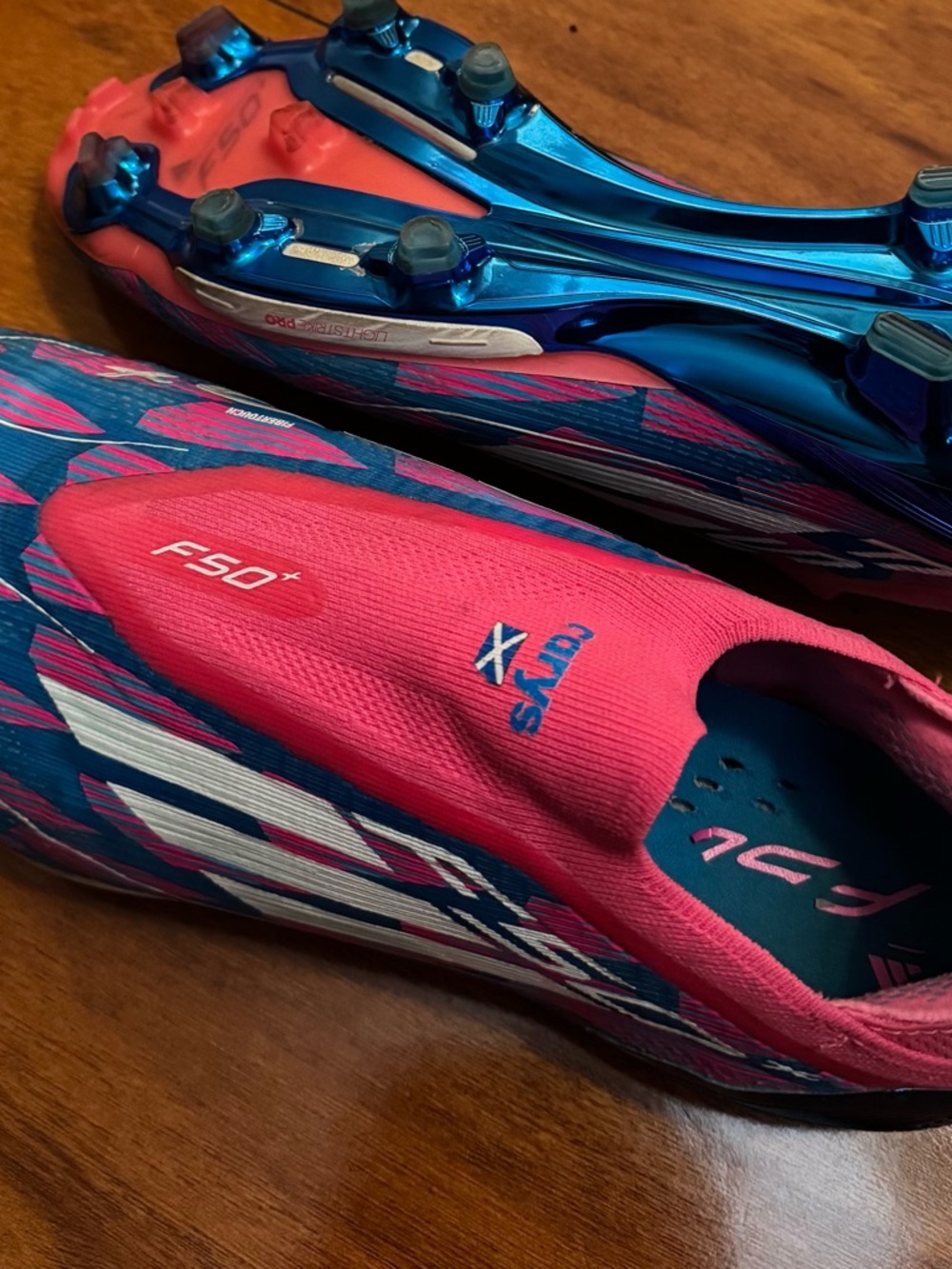 adidas F50 Pink and Teal Soccer Cleats - Picture 3 of 6